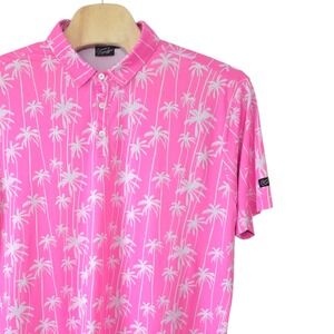 Sunday Swagger Mens 3XL Pink Palm Tree Golf Polo Shirt Short Sleeve Stretch